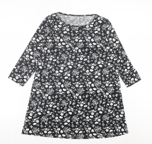 George Womens Black Floral Polyester A-Line Size 10 Boat Neck Pullover