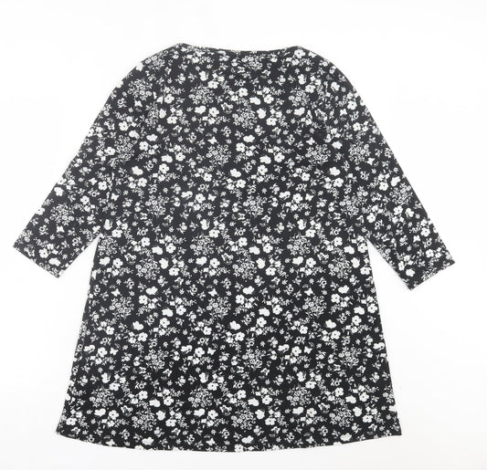 George Womens Black Floral Polyester A-Line Size 10 Boat Neck Pullover