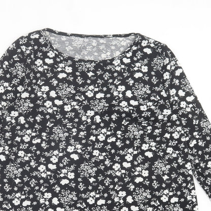 George Womens Black Floral Polyester A-Line Size 10 Boat Neck Pullover
