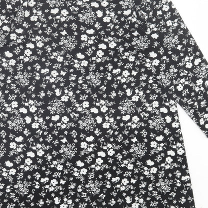George Womens Black Floral Polyester A-Line Size 10 Boat Neck Pullover
