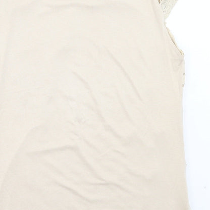 Rio Yangtse Womens Beige Floral Polyester Basic Blouse Size L Crew Neck