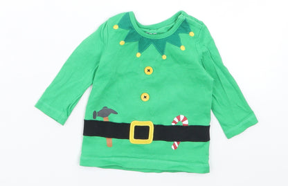 F&F Baby Green Cotton Basic Casual Size Newborn Crew Neck Button - Christmas Elf