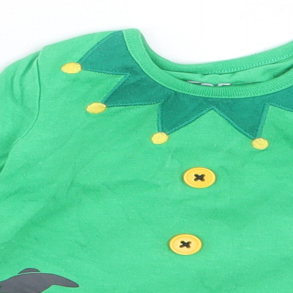 F&F Baby Green Cotton Basic Casual Size Newborn Crew Neck Button - Christmas Elf