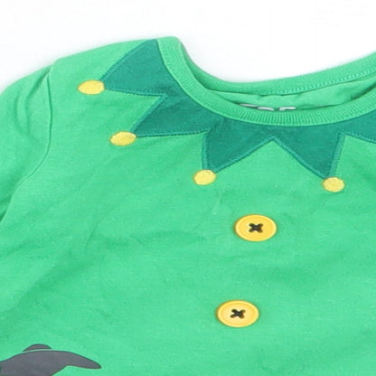 F&F Baby Green Cotton Basic Casual Size Newborn Crew Neck Button - Christmas Elf