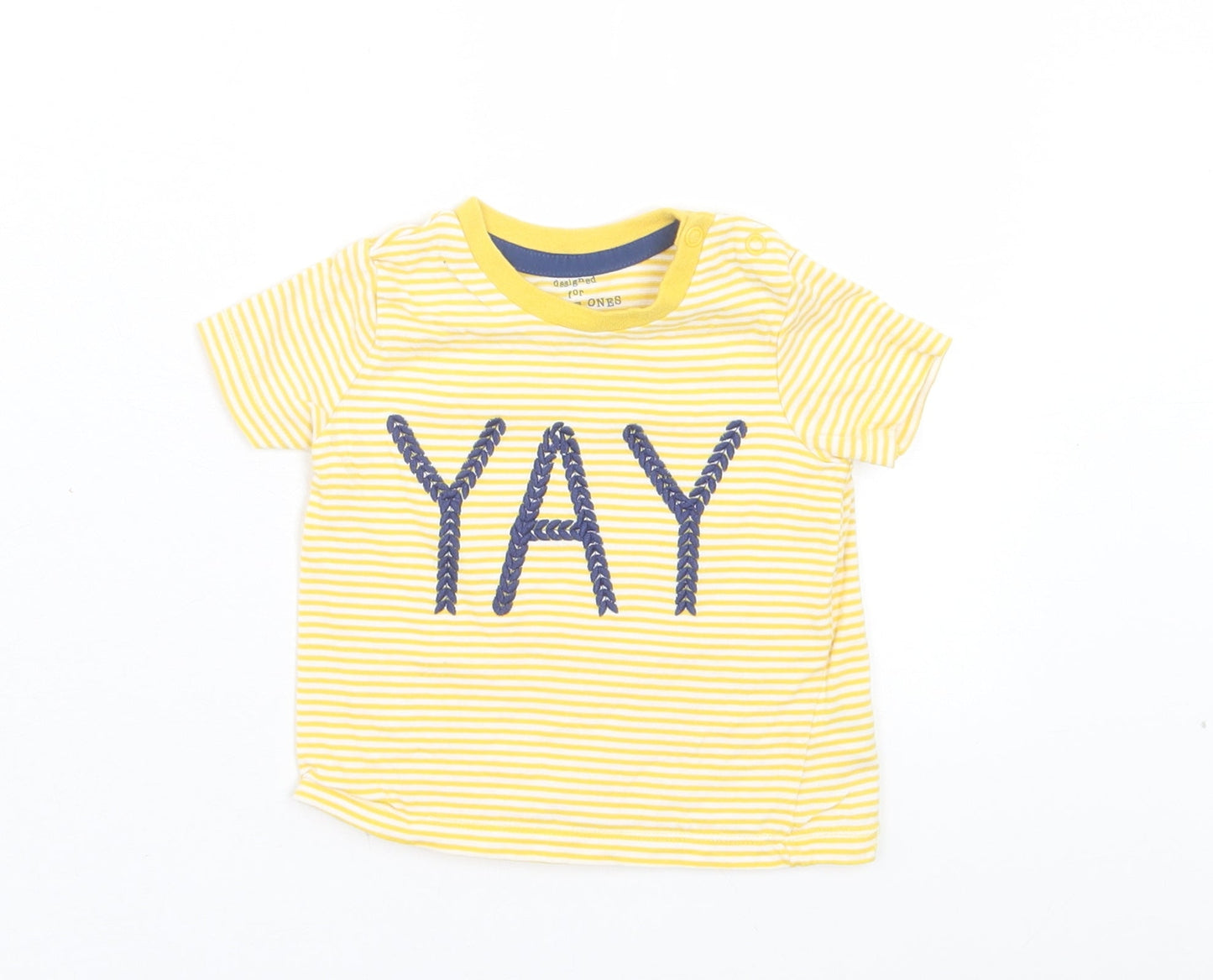 F&F Baby Yellow Striped Cotton Basic T-Shirt Size 3-6 Months Crew Neck Snap - YAY