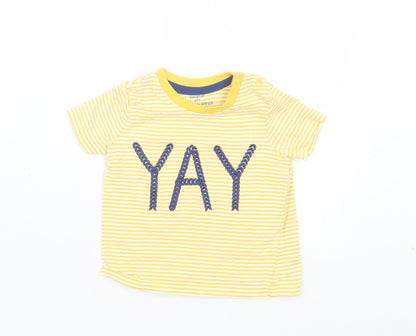 F&F Baby Yellow Striped Cotton Basic T-Shirt Size 3-6 Months Crew Neck Snap - YAY