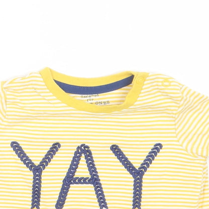F&F Baby Yellow Striped Cotton Basic T-Shirt Size 3-6 Months Crew Neck Snap - YAY