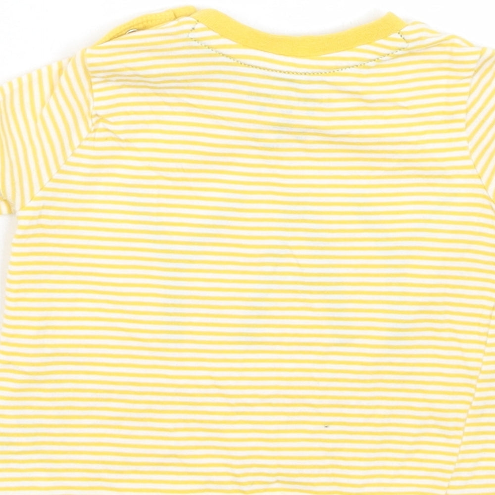 F&F Baby Yellow Striped Cotton Basic T-Shirt Size 3-6 Months Crew Neck Snap - YAY