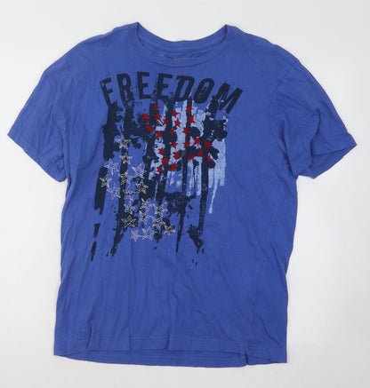 Express Mens Blue Cotton T-Shirt Size M Round Neck - Stars Freedom