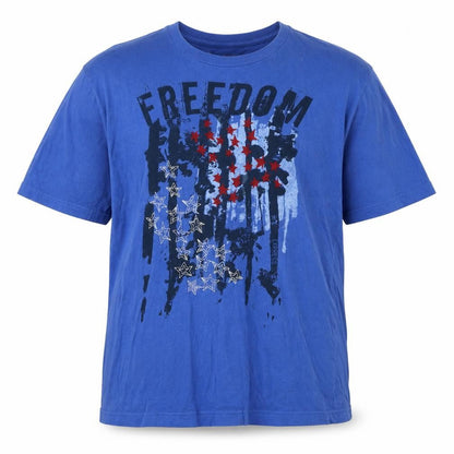 Express Mens Blue Cotton T-Shirt Size M Round Neck - Stars Freedom