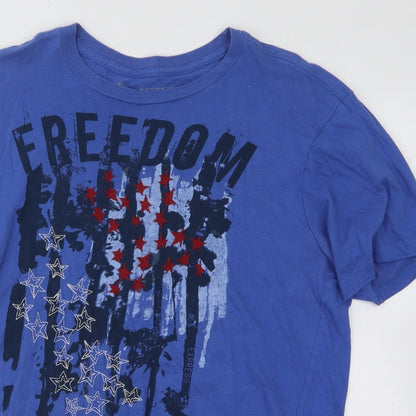 Express Mens Blue Cotton T-Shirt Size M Round Neck - Stars Freedom
