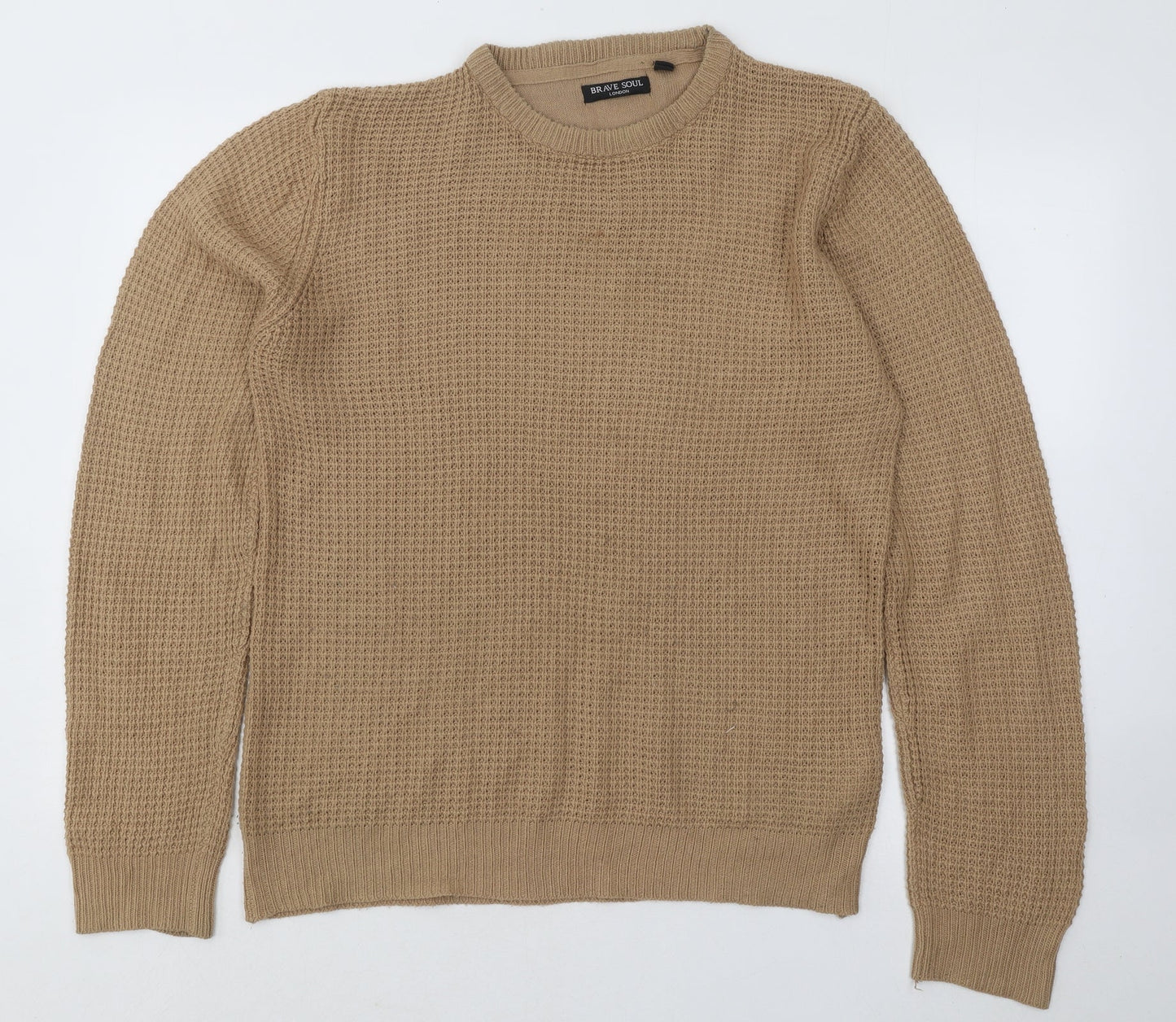 Brave Soul Mens Brown Round Neck Acrylic Pullover Jumper Size M