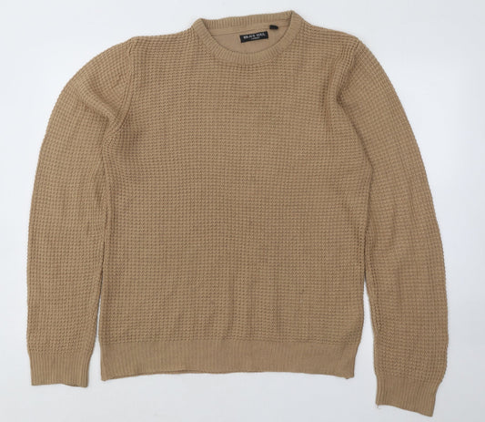 Brave Soul Mens Brown Round Neck Acrylic Pullover Jumper Size M