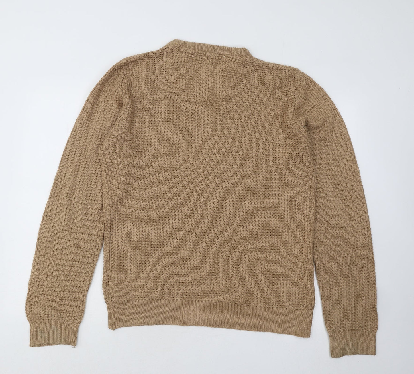 Brave Soul Mens Brown Round Neck Acrylic Pullover Jumper Size M