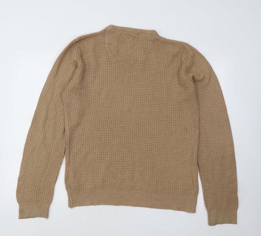 Brave Soul Mens Brown Round Neck Acrylic Pullover Jumper Size M