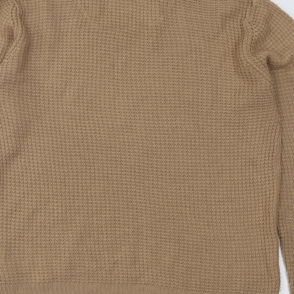 Brave Soul Mens Brown Round Neck Acrylic Pullover Jumper Size M