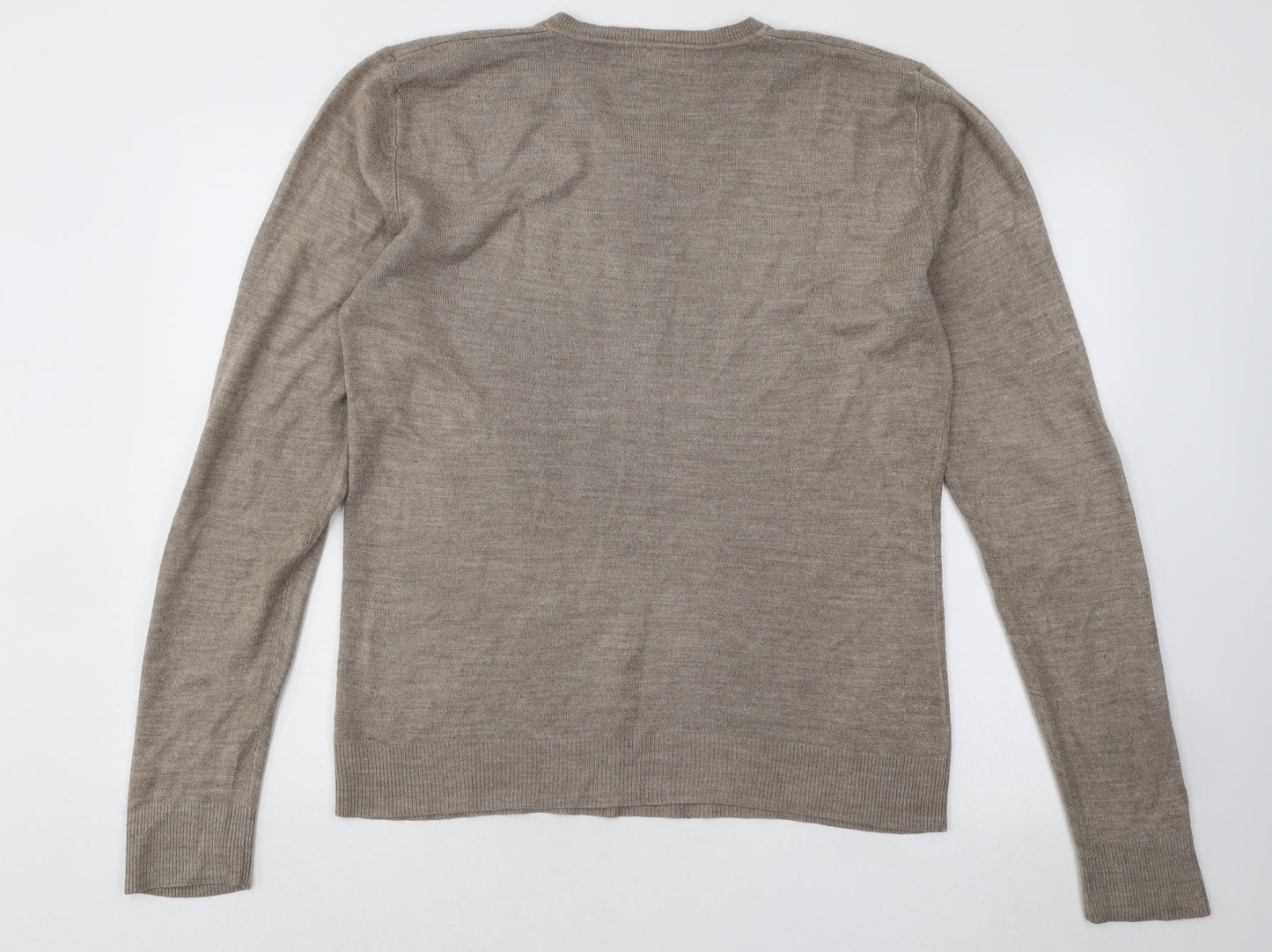 George Mens Beige V-Neck Acrylic Pullover Jumper Size S