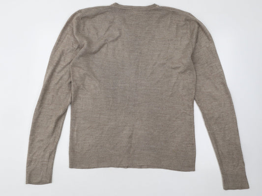 George Mens Beige V-Neck Acrylic Pullover Jumper Size S