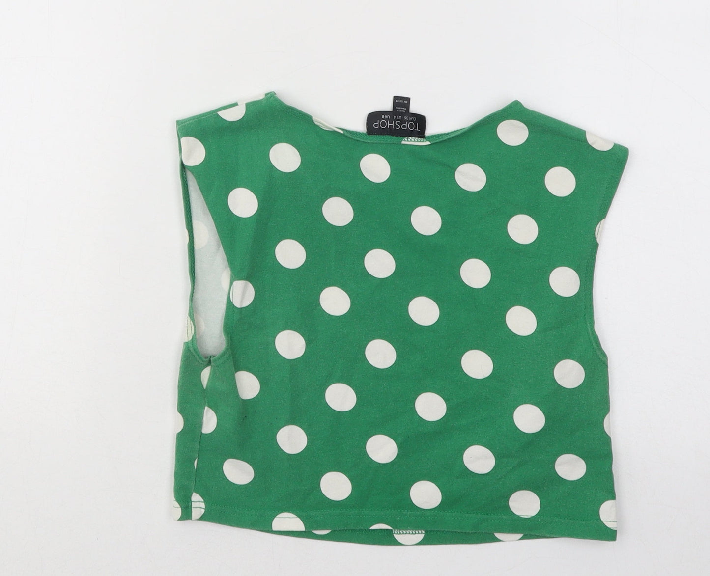Topshop Womens Green Polka Dot Cotton Basic Tank Size 8 Round Neck