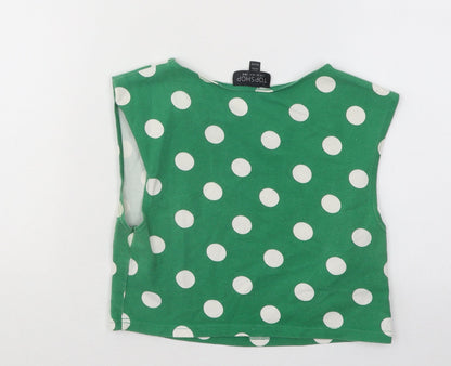 Topshop Womens Green Polka Dot Cotton Basic Tank Size 8 Round Neck