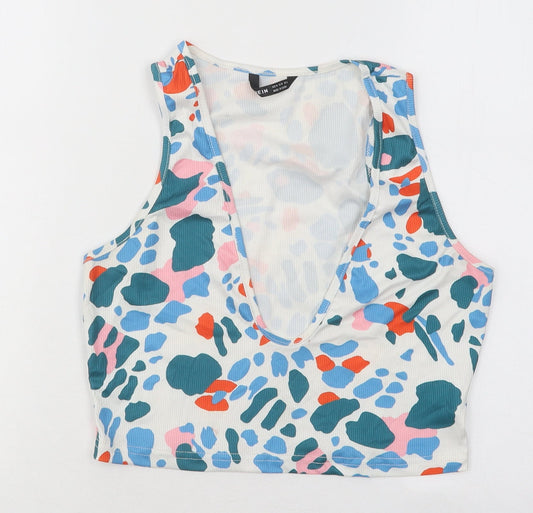 SheIn Womens Multicoloured Geometric Polyester Basic T-Shirt Size M V-Neck