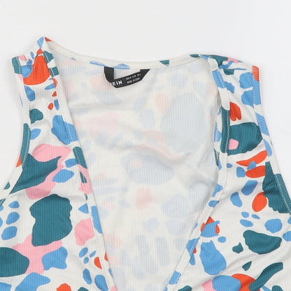 SheIn Womens Multicoloured Geometric Polyester Basic T-Shirt Size M V-Neck