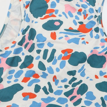 SheIn Womens Multicoloured Geometric Polyester Basic T-Shirt Size M V-Neck