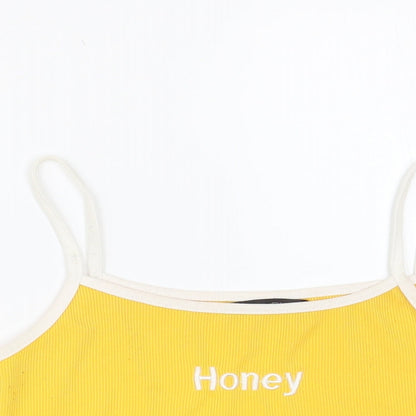 SheIn Womens Yellow Polyester Cropped Tank Size S Square Neck - Honey