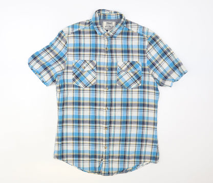 Mens UK Size S BHS Blue  Button-Up Short Sleeve Casual Shirt