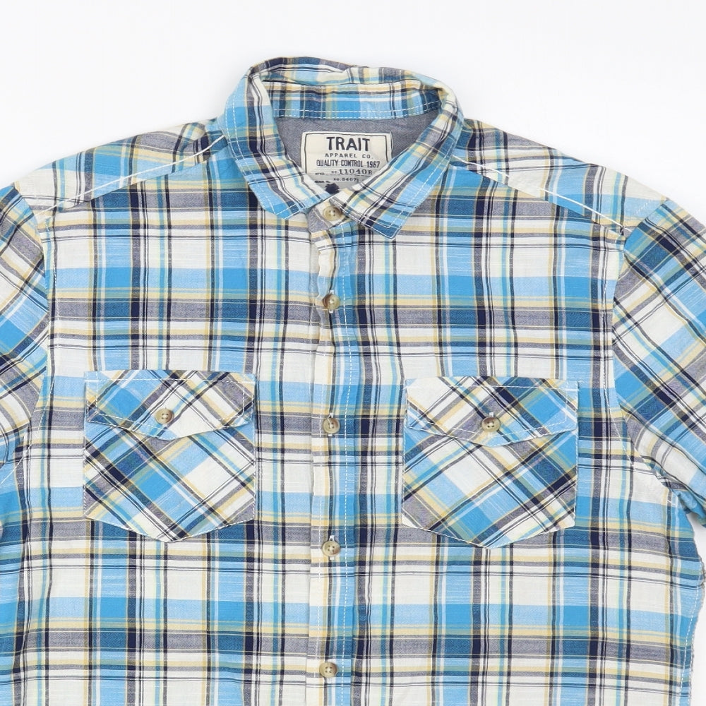 Mens UK Size S BHS Blue  Button-Up Short Sleeve Casual Shirt