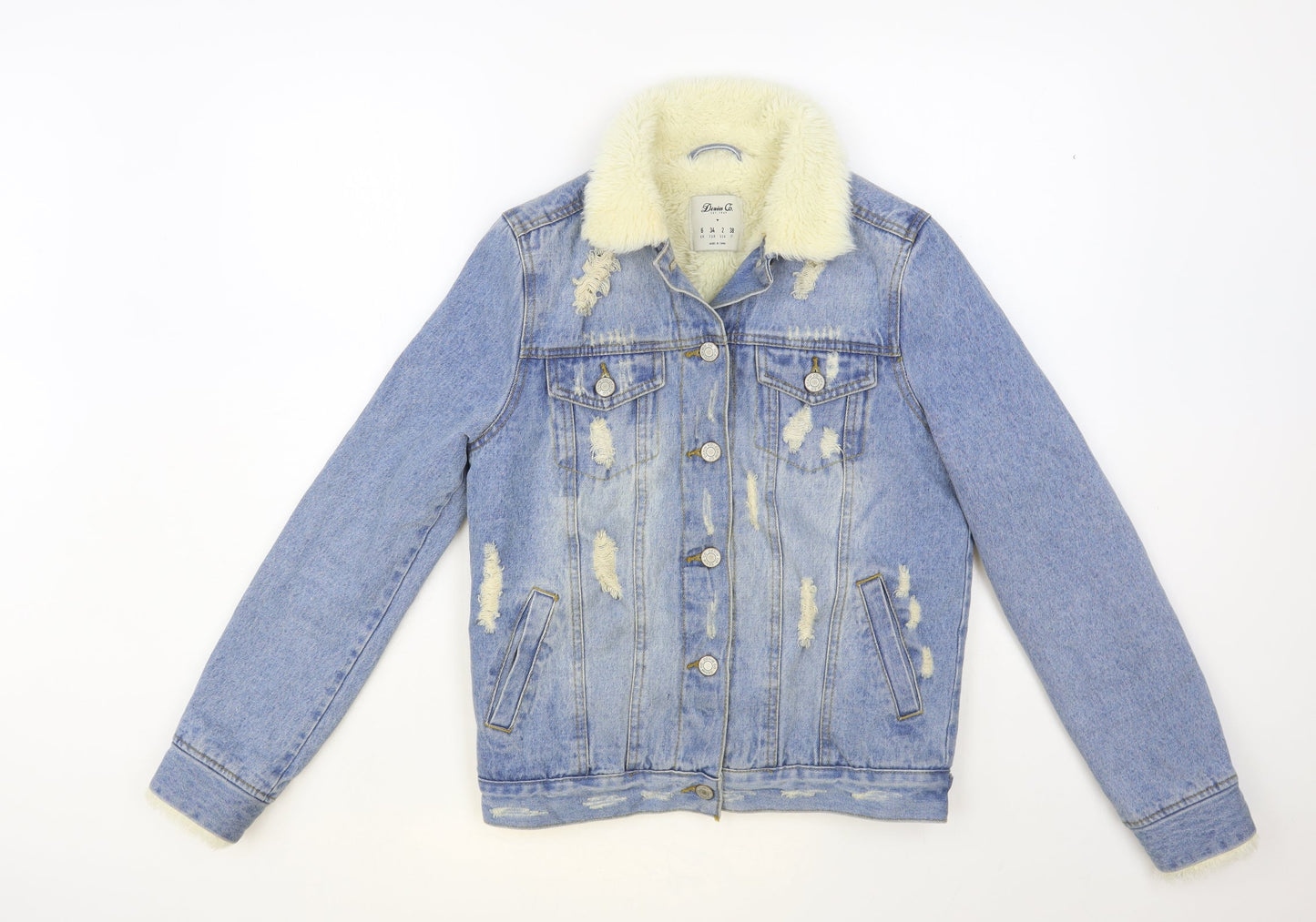 Denim & Co. Womens Blue Jacket Size 6 Button - Fluffy Lining