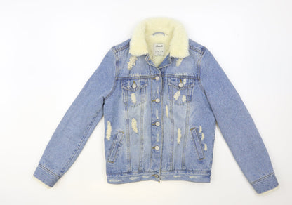 Denim & Co. Womens Blue Jacket Size 6 Button - Fluffy Lining