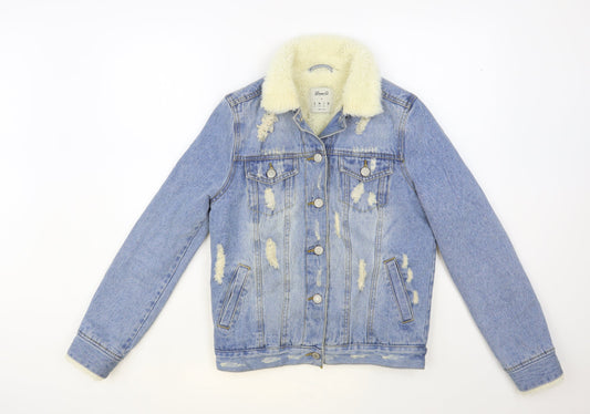 Denim & Co. Womens Blue Jacket Size 6 Button - Fluffy Lining
