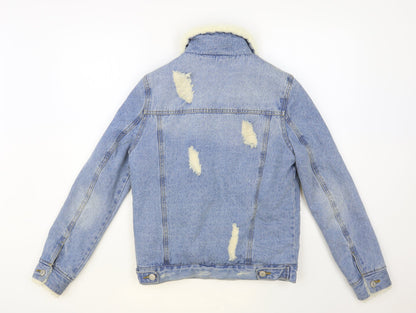 Denim & Co. Womens Blue Jacket Size 6 Button - Fluffy Lining