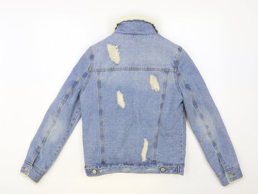 Denim & Co. Womens Blue Jacket Size 6 Button - Fluffy Lining