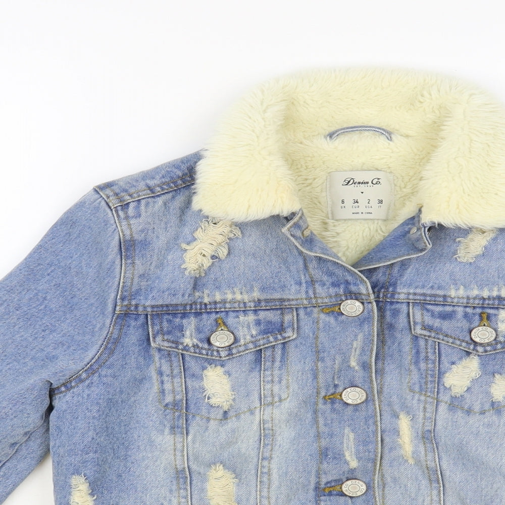 Denim & Co. Womens Blue Jacket Size 6 Button - Fluffy Lining
