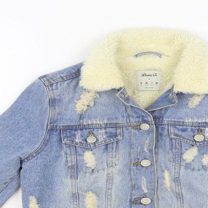 Denim & Co. Womens Blue Jacket Size 6 Button - Fluffy Lining
