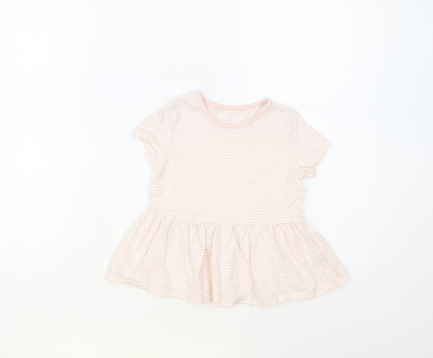 George Girls Pink Striped Cotton Basic T-Shirt Size 4-5 Years Crew Neck Pullover