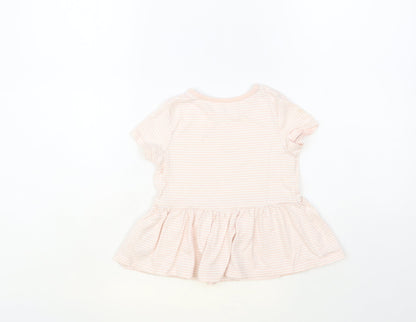 George Girls Pink Striped Cotton Basic T-Shirt Size 4-5 Years Crew Neck Pullover