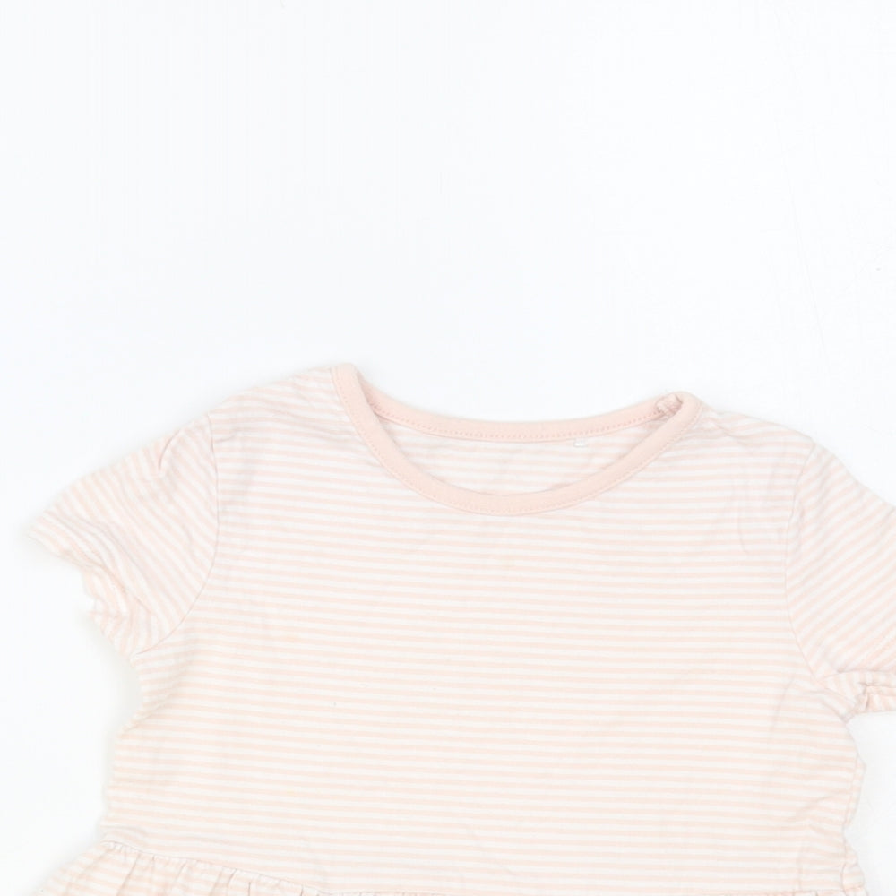 George Girls Pink Striped Cotton Basic T-Shirt Size 4-5 Years Crew Neck Pullover