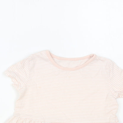 George Girls Pink Striped Cotton Basic T-Shirt Size 4-5 Years Crew Neck Pullover