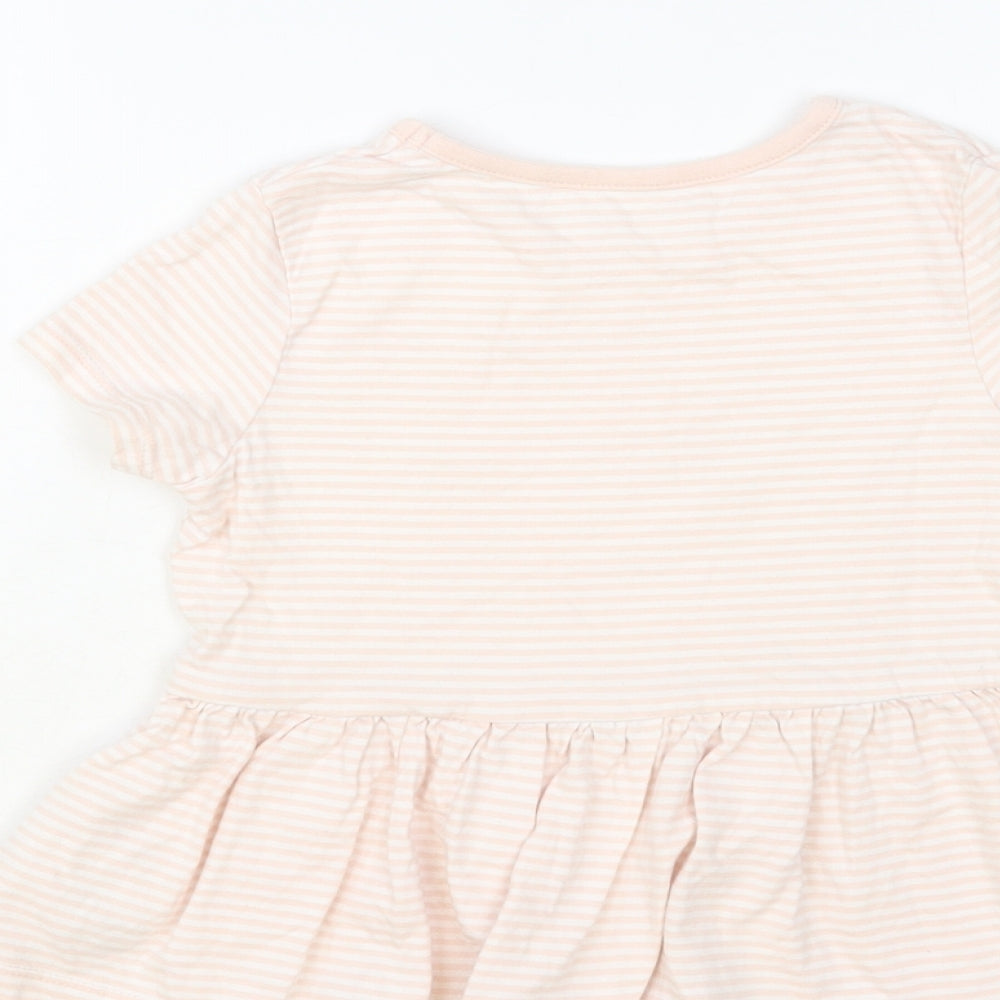 George Girls Pink Striped Cotton Basic T-Shirt Size 4-5 Years Crew Neck Pullover