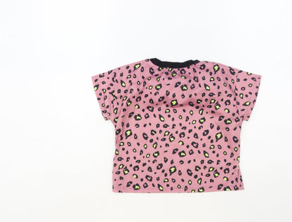 SheIn Girls Pink Animal Print Polyester Pullover T-Shirt Size 6-7 Years Crew Neck Pullover - Leopard Print