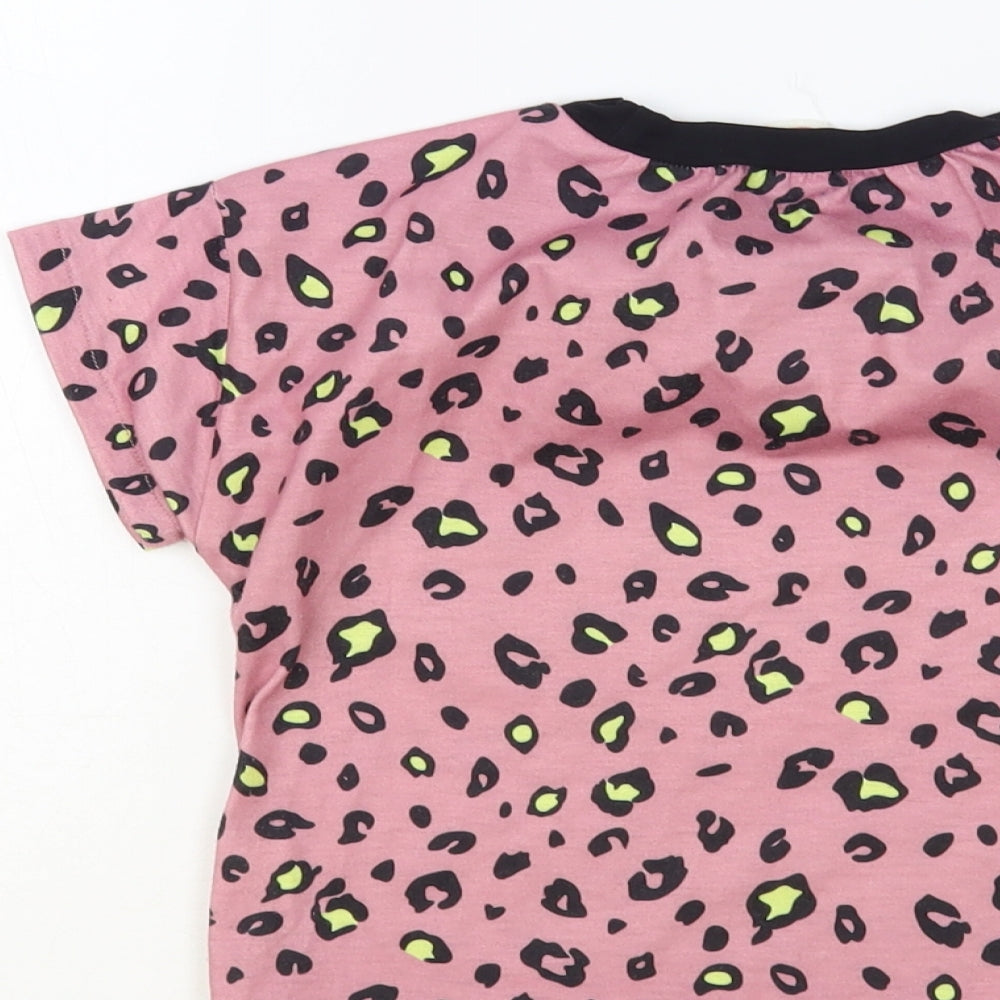SheIn Girls Pink Animal Print Polyester Pullover T-Shirt Size 6-7 Years Crew Neck Pullover - Leopard Print
