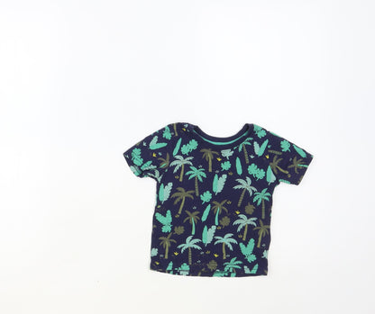 Primark Baby Blue Geometric Cotton Pullover T-Shirt Size 9-12 Months Crew Neck Pullover - Palm Tree Print