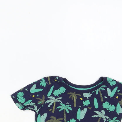 Primark Baby Blue Geometric Cotton Pullover T-Shirt Size 9-12 Months Crew Neck Pullover - Palm Tree Print