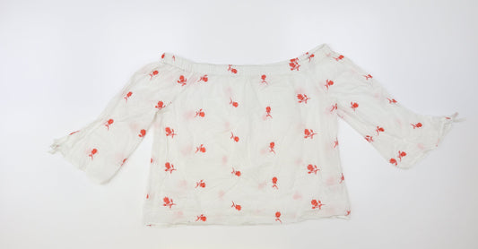 Papaya Womens White Floral Cotton Basic Blouse Size 16 Off the Shoulder