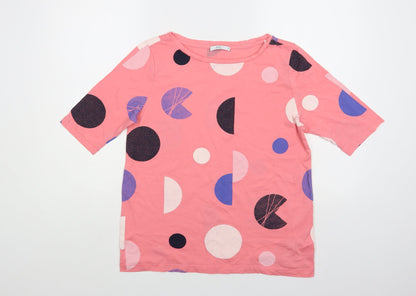 Esprit Womens Pink Geometric Cotton Basic T-Shirt Size S Boat Neck