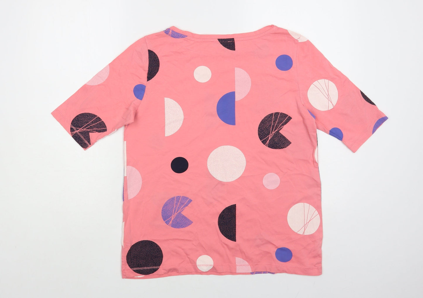 Esprit Womens Pink Geometric Cotton Basic T-Shirt Size S Boat Neck