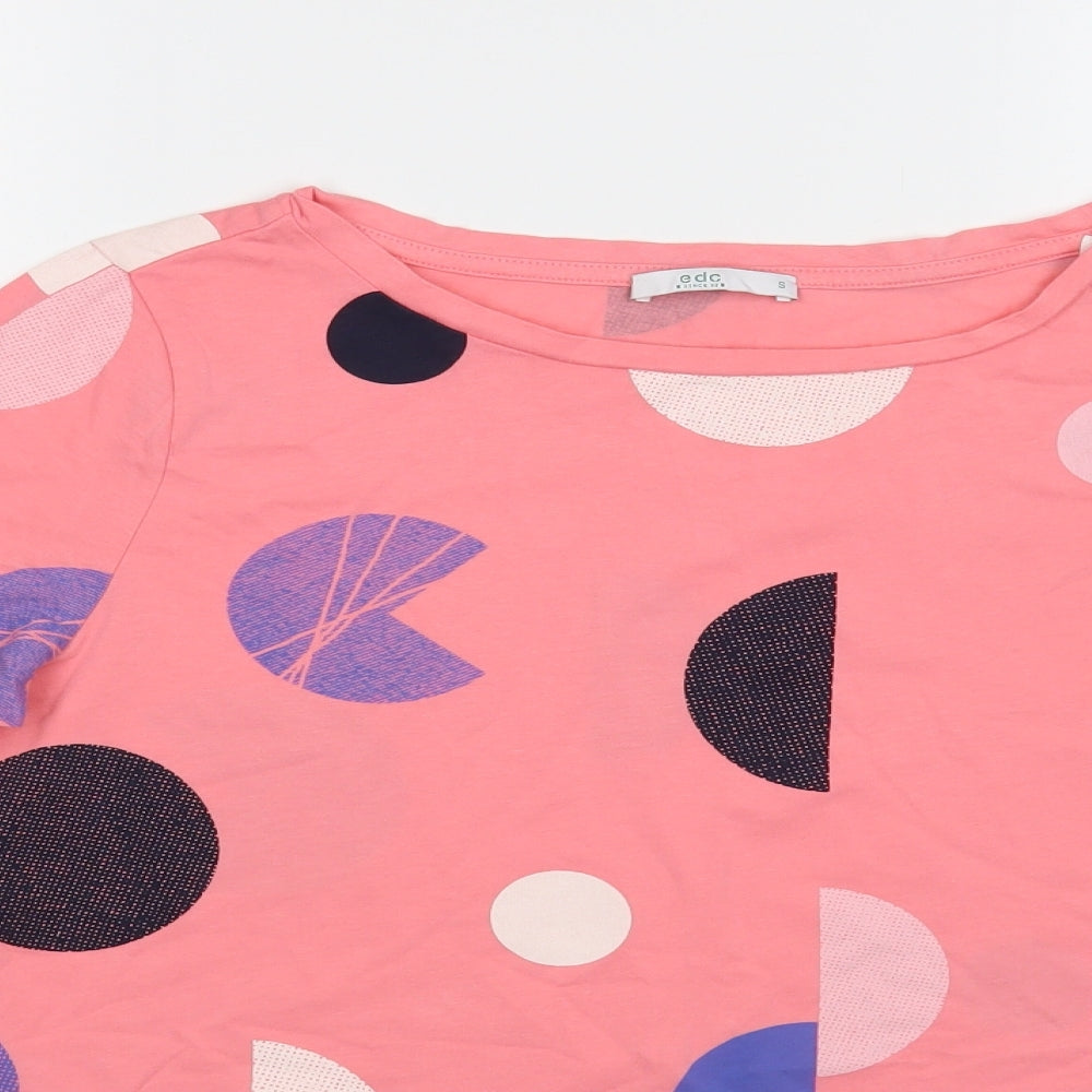 Esprit Womens Pink Geometric Cotton Basic T-Shirt Size S Boat Neck